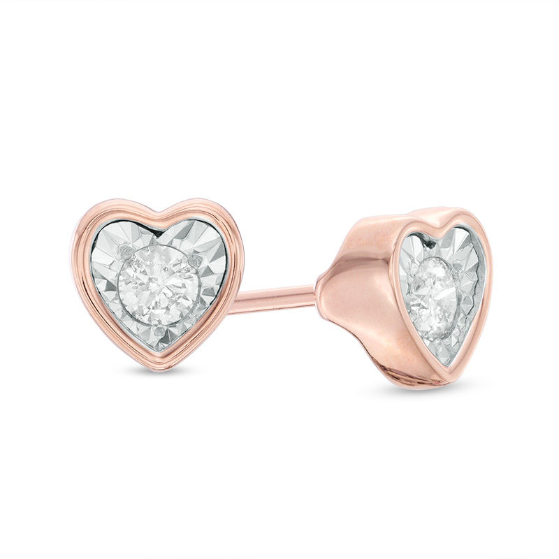 1 8 CT. T.W. Diamond Solitaire Heart Shaped Stud Earrings in 10K Rose Gold I I3 Zales Outlet
