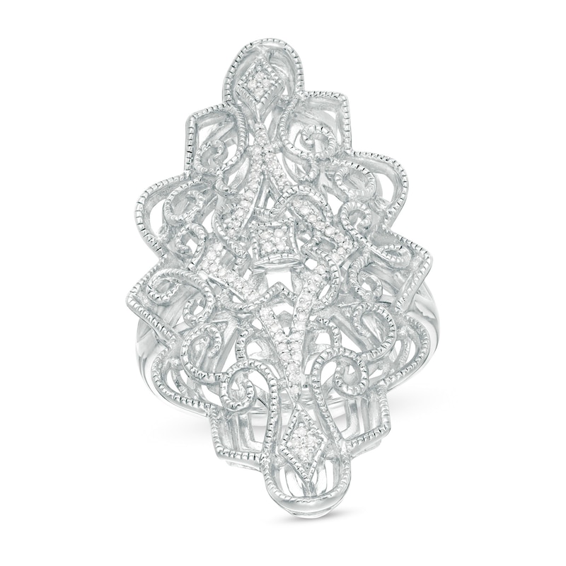 Main Image 1 of 1/10 CT. T.W. Diamond Ornate Vintage-Style Ring in Sterling Silver