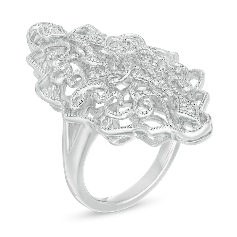 Main Image 2 of 1/10 CT. T.W. Diamond Ornate Vintage-Style Ring in Sterling Silver