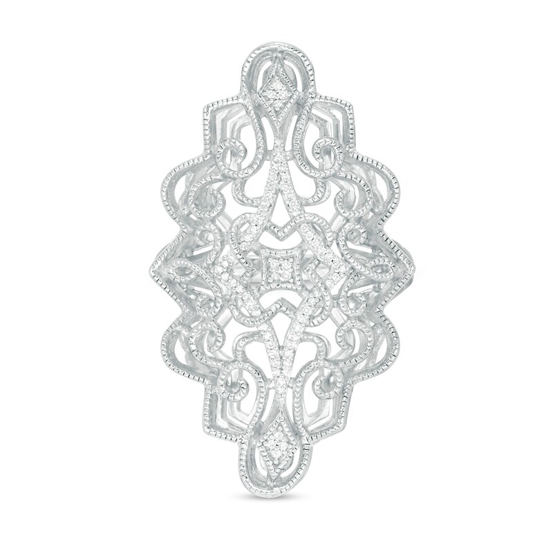 Main Image 3 of 1/10 CT. T.W. Diamond Ornate Vintage-Style Ring in Sterling Silver