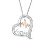 Thumbnail Image 0 of 1/15 CT. T.W. Diamond "MOM" and Heartbeat Tilted Outline Heart Pendant in Sterling Silver and 10K Rose Gold