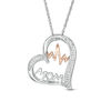 Thumbnail Image 1 of 1/15 CT. T.W. Diamond "MOM" and Heartbeat Tilted Outline Heart Pendant in Sterling Silver and 10K Rose Gold