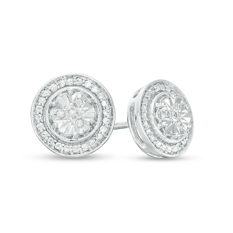 Composite Diamond Accent Frame Stud Earrings in Sterling Silver
