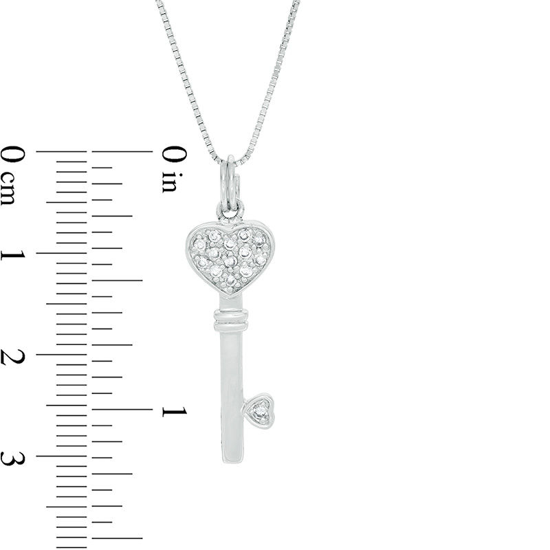 Main Image 2 of 1/10 CT. T.W. Diamond Heart-Top Key Pendant in Sterling Silver