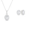Thumbnail Image 0 of Oval Lab-Created White Sapphire Frame Drop Pendant and Stud Earrings Set in Sterling Silver