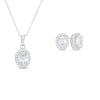 Thumbnail Image 1 of Oval Lab-Created White Sapphire Frame Drop Pendant and Stud Earrings Set in Sterling Silver