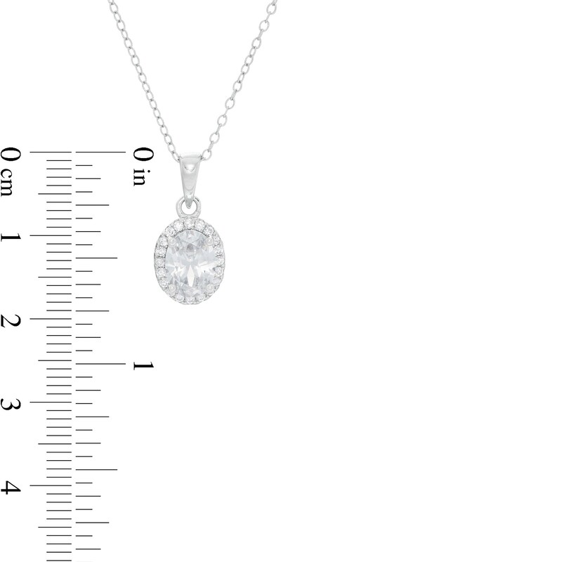 Main Image 2 of Oval Lab-Created White Sapphire Frame Drop Pendant and Stud Earrings Set in Sterling Silver