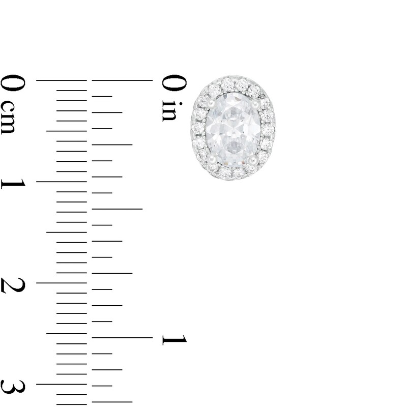 Main Image 3 of Oval Lab-Created White Sapphire Frame Drop Pendant and Stud Earrings Set in Sterling Silver