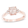 Thumbnail Image 0 of 6.0mm Cushion-Cut Morganite and Lab-Created White Sapphire Tri-Sides Ring in Sterling Silver with 14K Rose Gold