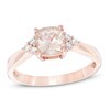 Thumbnail Image 1 of 6.0mm Cushion-Cut Morganite and Lab-Created White Sapphire Tri-Sides Ring in Sterling Silver with 14K Rose Gold