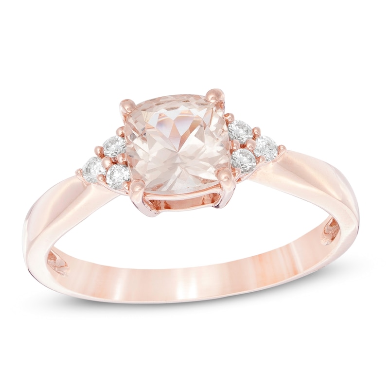 Main Image 1 of 6.0mm Cushion-Cut Morganite and Lab-Created White Sapphire Tri-Sides Ring in Sterling Silver with 14K Rose Gold