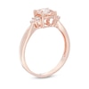Thumbnail Image 1 of 6.0mm Cushion-Cut Morganite and Lab-Created White Sapphire Tri-Sides Ring in Sterling Silver with 14K Rose Gold