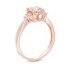 Thumbnail Image 1 of 6.0mm Cushion-Cut Morganite and Lab-Created White Sapphire Tri-Sides Ring in Sterling Silver with 14K Rose Gold