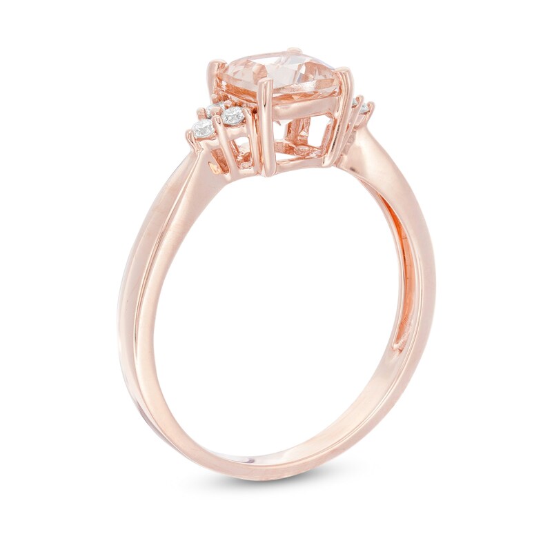 Main Image 2 of 6.0mm Cushion-Cut Morganite and Lab-Created White Sapphire Tri-Sides Ring in Sterling Silver with 14K Rose Gold