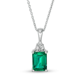 Octagonal Lab-Created Emerald and White Sapphire Pendant in Sterling Silver