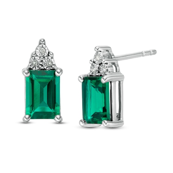 Octagonal Lab-Created Emerald and White Sapphire Stud Earrings in Sterling Silver Octagonal Lab-Created Emerald and White Sapphire Stud Earrings in Sterling Silver