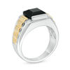 Thumbnail Image 2 of Men's Onyx and Lab-Created White Sapphire Ribbed Shank Signet Ring in Sterling Silver and 14K Gold Plate