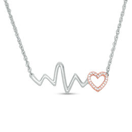 1/15 CT. T.W. Diamond Heartbeat Necklace in Sterling Silver and 10K Rose Gold
