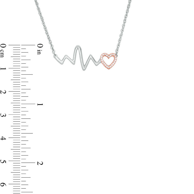 1/15 CT. T.W. Diamond Heartbeat Necklace in Sterling Silver and 10K Rose Gold