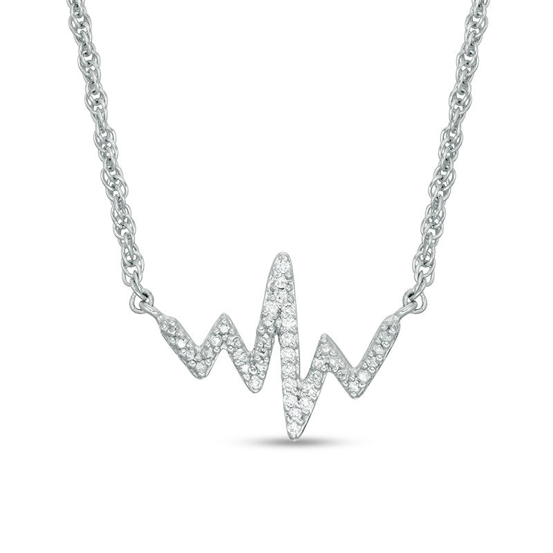 Main Image 1 of 1/20 CT. T.W. Diamond Heartbeat Necklace in Sterling Silver