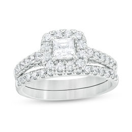 1-3/8 CT. T.W. Princess-Cut Diamond Frame Bridal Set in 14K White Gold