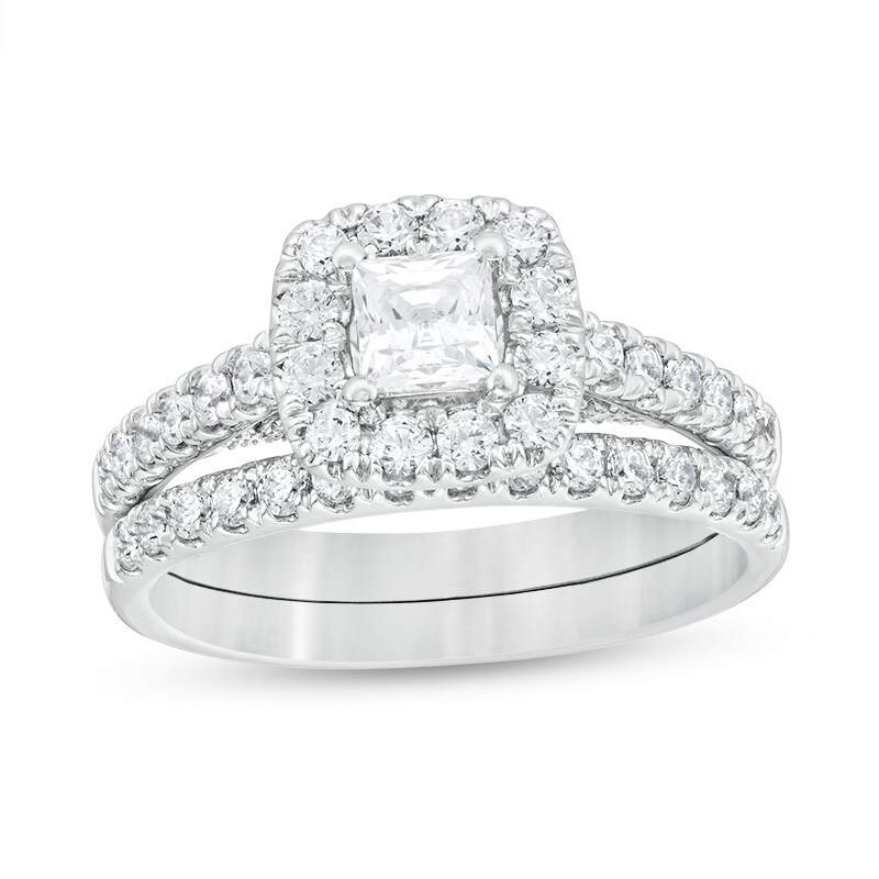 Main Image 1 of 1-3/8 CT. T.W. Princess-Cut Diamond Frame Bridal Set in 14K White Gold