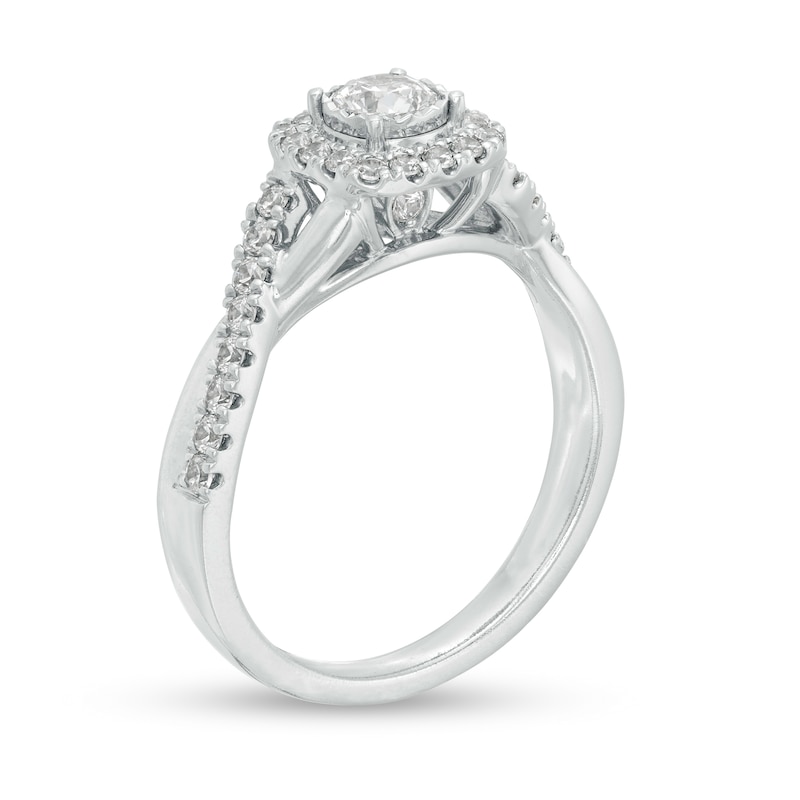 5/8 CT. T.W. Diamond Cushion Frame Twist Shank Engagement Ring in 10K White Gold