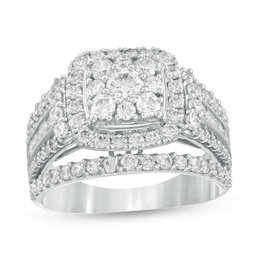 2 CT. T.W. Composite Diamond Cushion Frame Multi-Row Engagement Ring in 10K White Gold