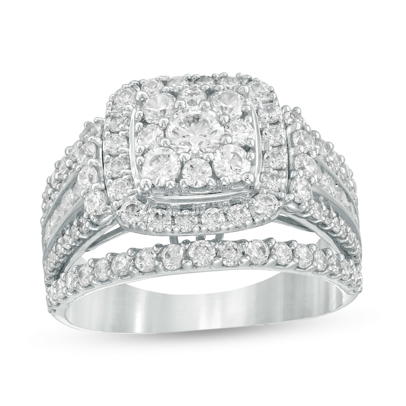 Main Image 1 of 2 CT. T.W. Composite Diamond Cushion Frame Multi-Row Engagement Ring in 10K White Gold