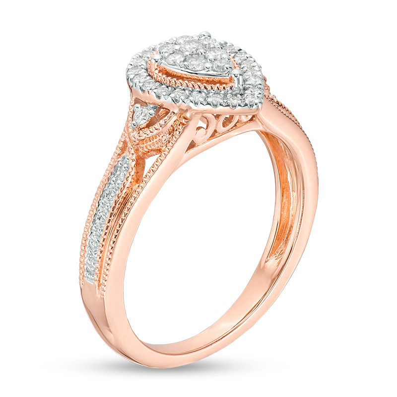 1/4 CT. T.W. Composite Diamond Pear-Shaped Frame Twist Shank Vintage-Style Engagement Ring in 10K Rose Gold