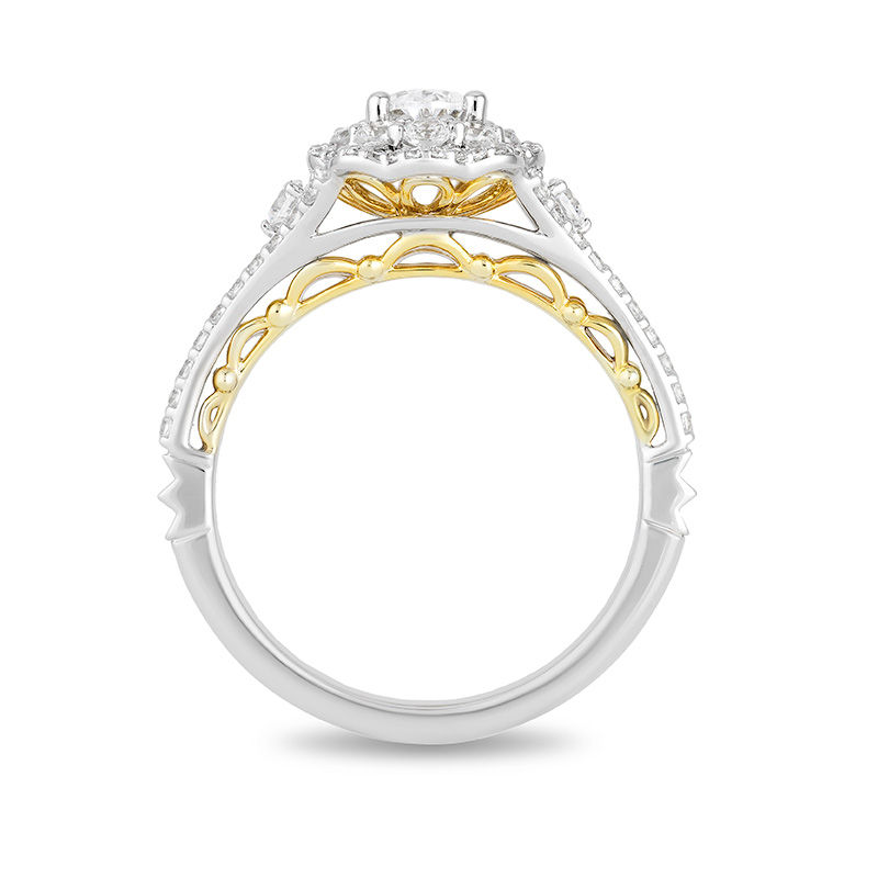 Main Image 3 of Enchanted Disney Belle 1-1/4 CT. T.W. Oval Diamond Double Frame Engagement Ring in 14K Two-Tone Gold