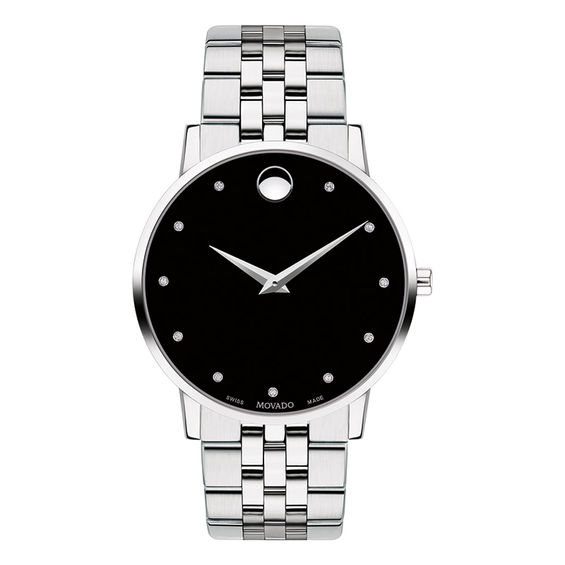 Men's Movado Museum® Classic 1/20 CT. T.W. Diamond Watch with Black Dial (Model: 0607201)