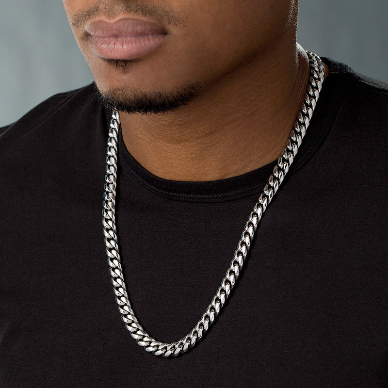 Main Image 2 of Men's 8.0mm Multi-Finish Reversible Curb Chain Necklace in Stainless Steel - 24&quot;