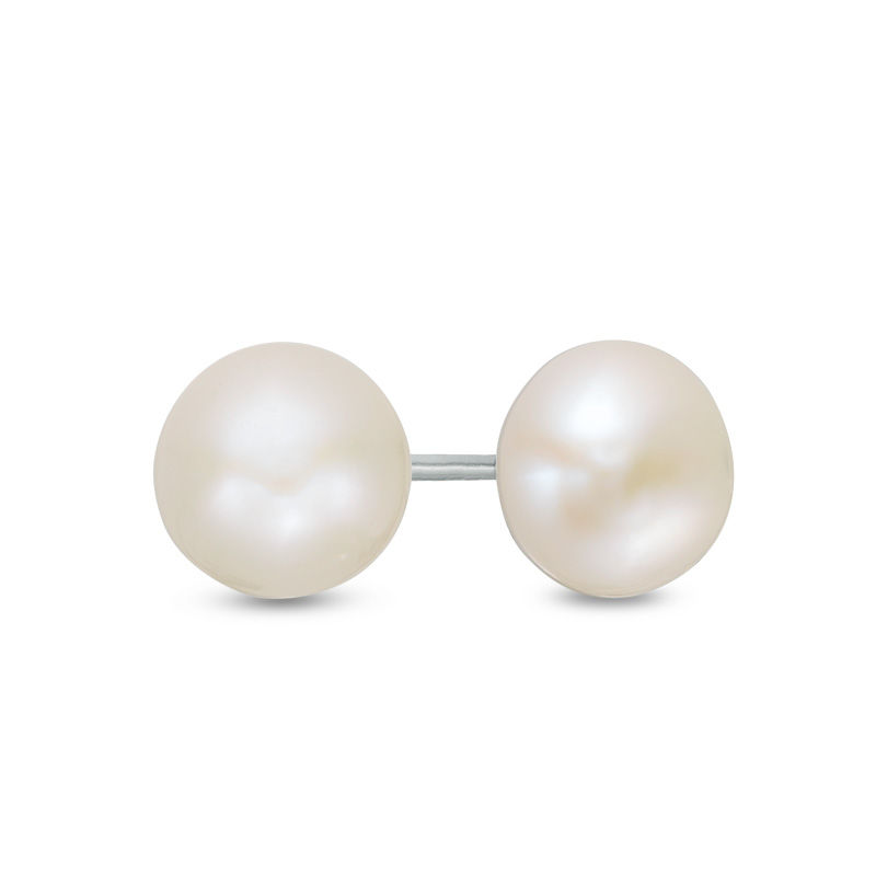 Jewel Tie 925 Sterling Silver 7-8mm Black FW Cultured Button Simulated Pearl Stud Earrings