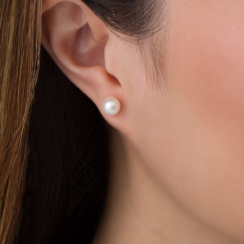 Main Image 2 of 7.0mm Button Freshwater Cultured Pearl Stud Earrings in Sterling Silver