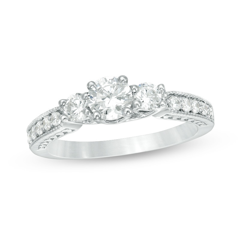 Main Image 1 of 3/4 CT. T.W. Diamond Three Stone Vintage-Style Engagement Ring in 10K White Gold