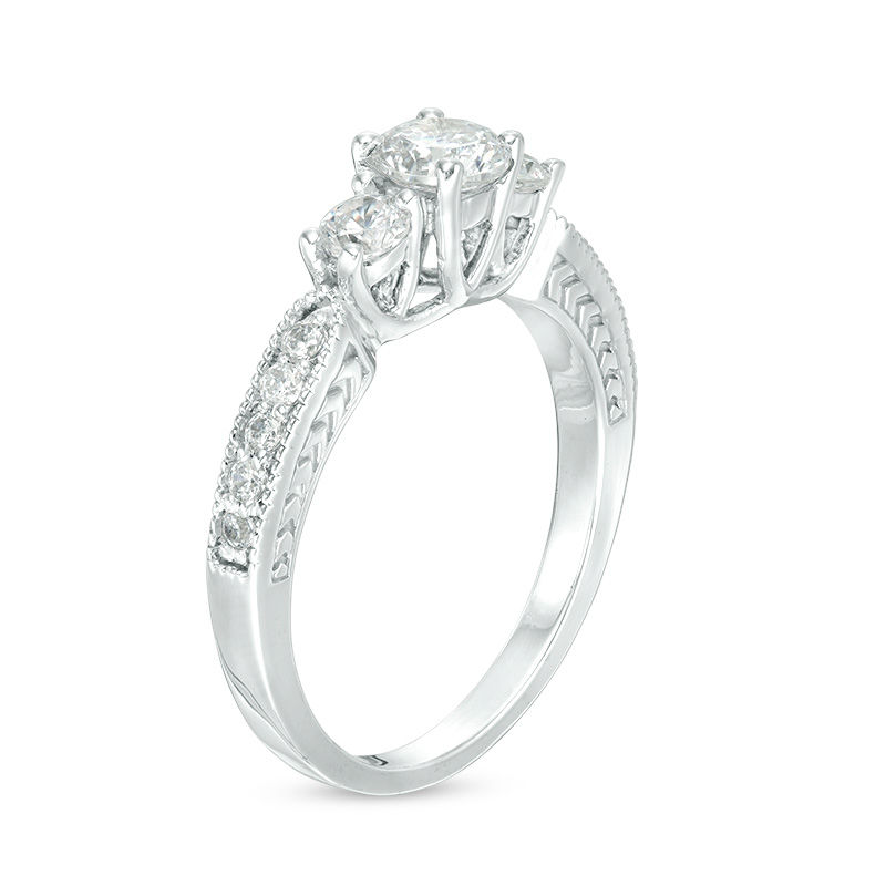 10k white gold 3 sales stone diamond ring