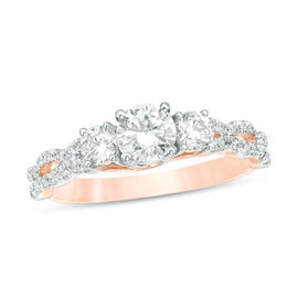 1 CT. T.W. Diamond Three Stone Braid Engagement Ring in 10K Rose Gold