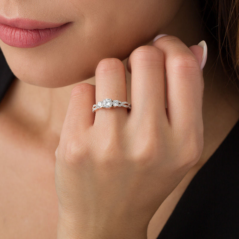 Rose gold 3 stone diamond ring hotsell