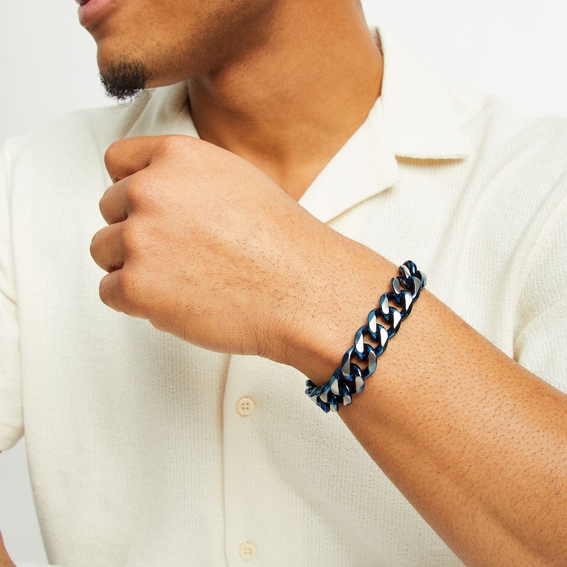 Main Image 2 of 14.75mm Curb Chain Bracelet in Two-Tone Ion-Plated Stainless Steel - 9.0"