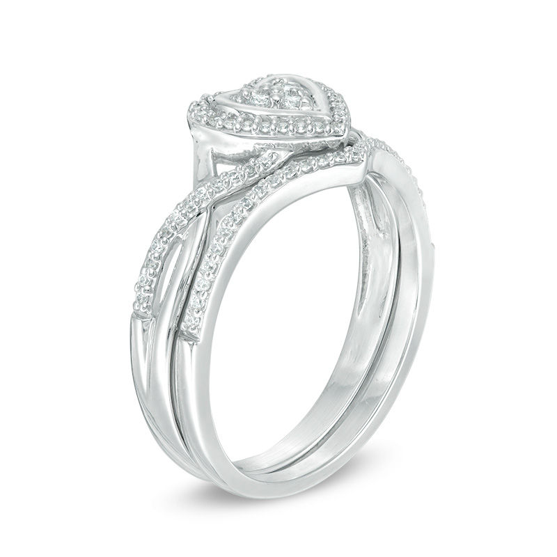 1/5 CT. T.W. Diamond Heart Frame Twist Bridal Set in 10K White Gold ...