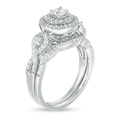 DoubleRing 2022 #110＋Signature Ligature 3/4 CT. T.W. Diamond Double Frame Twist Bridal Set in 10K