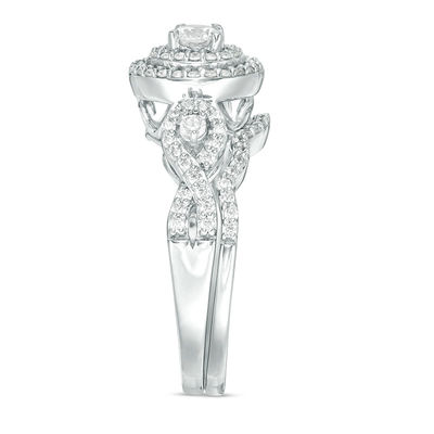 3/4 CT. T.W. Diamond Double Frame Twist Bridal Set in 10K