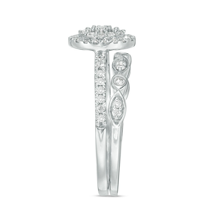 Main Image 4 of 1/2 CT. T.W. Composite Oval Diamond Double Frame Bridal Set in 10K White Gold