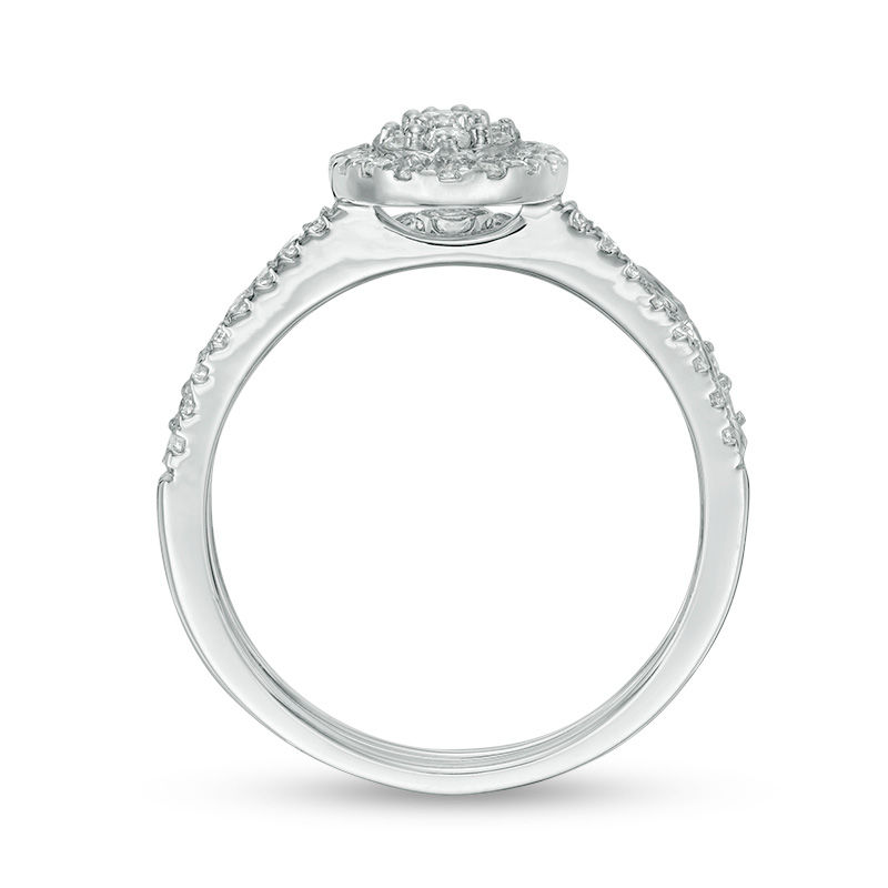 1/2 CT. T.W. Composite Oval Diamond Double Frame Bridal Set in 10K White Gold