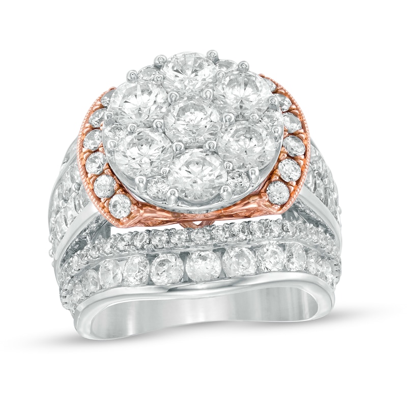 Main Image 1 of 7 CT. T.W. Composite Diamond Multi-Row Vintage-Style Engagement Ring in 14K Two-Tone Gold