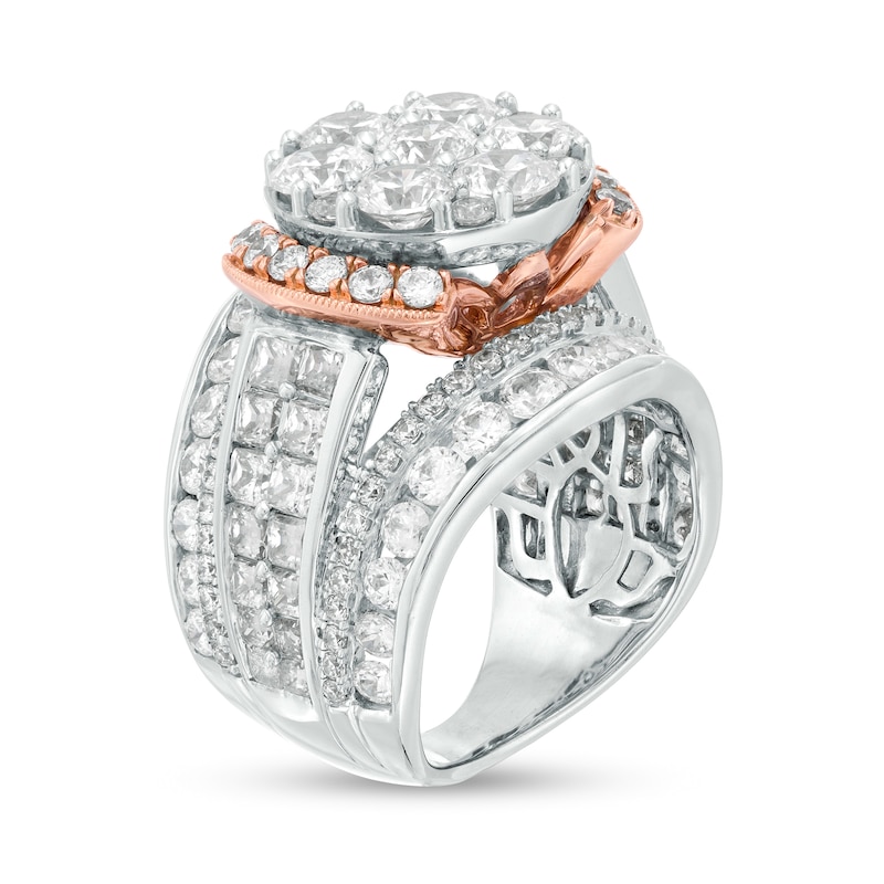 Main Image 2 of 7 CT. T.W. Composite Diamond Multi-Row Vintage-Style Engagement Ring in 14K Two-Tone Gold