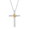 Thumbnail Image 0 of 1/4 CT. T.W. Diamond Tilted Heart on Cross Pendant in 10K Two-Tone Gold