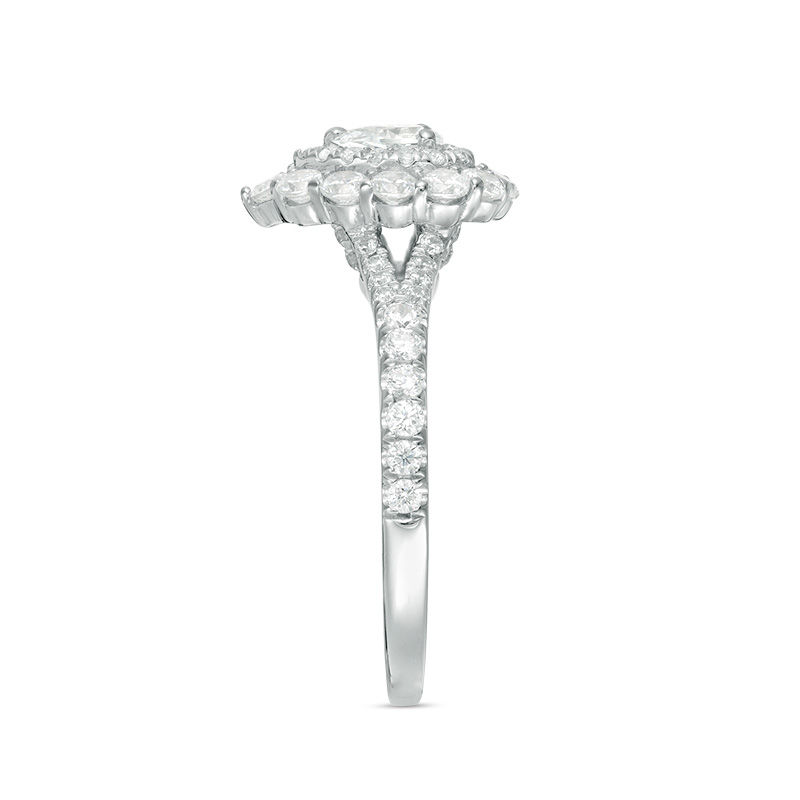 Main Image 3 of 1 CT. T.W. Pear-Shaped Diamond Double Frame Split Shank Engagement Ring in 14K White Gold