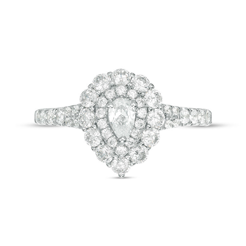 Main Image 5 of 1 CT. T.W. Pear-Shaped Diamond Double Frame Split Shank Engagement Ring in 14K White Gold